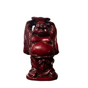 Red Resin 3.5" Laughing Pocket Buddha Man with Bowl Over Head